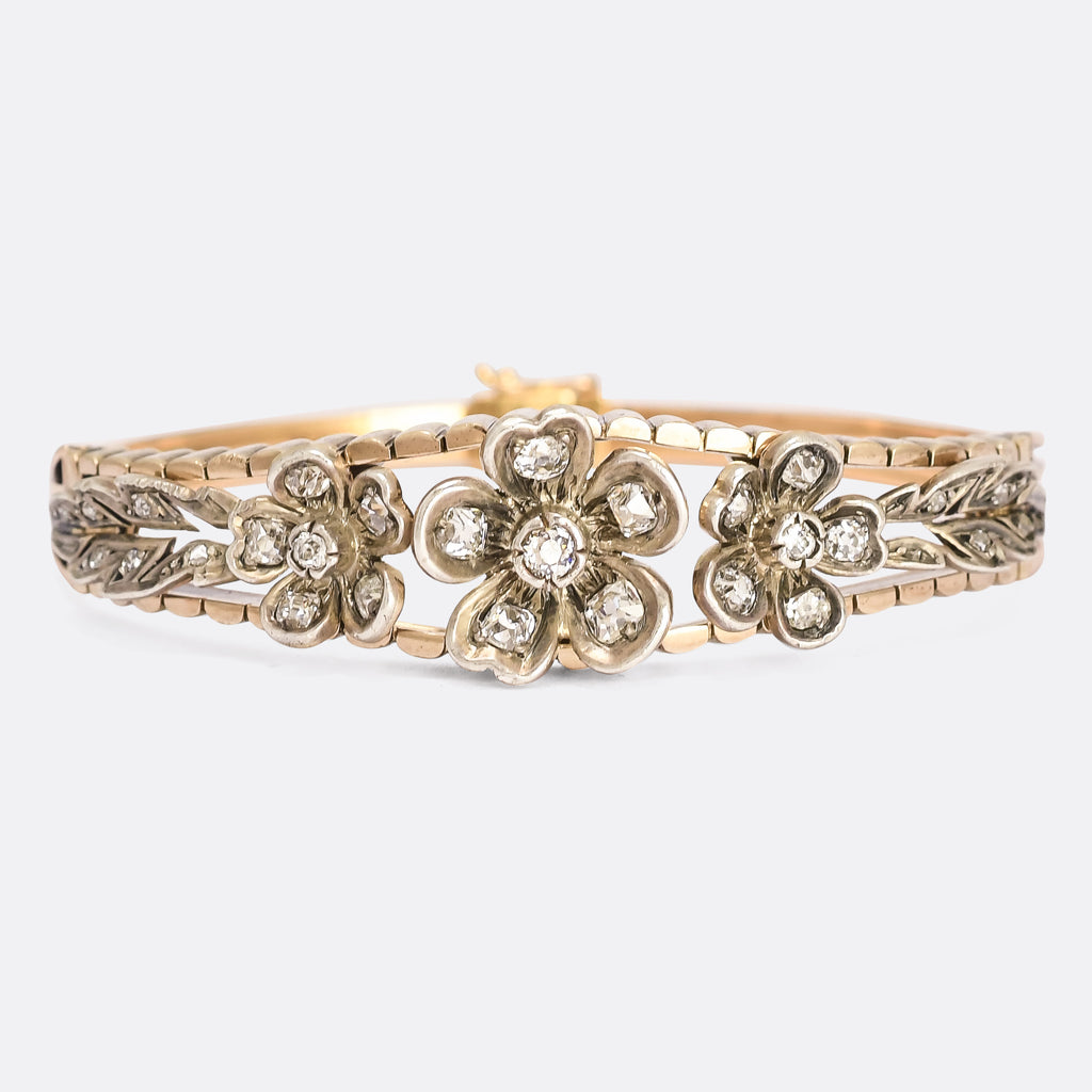 Art Deco Old Cut Diamond Flower Bangle – Butter Lane Antiques