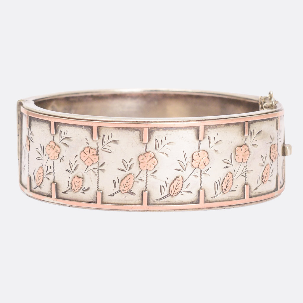 Victorian Silver Cuff Bangle with Rose Gold Inlay – Butter Lane