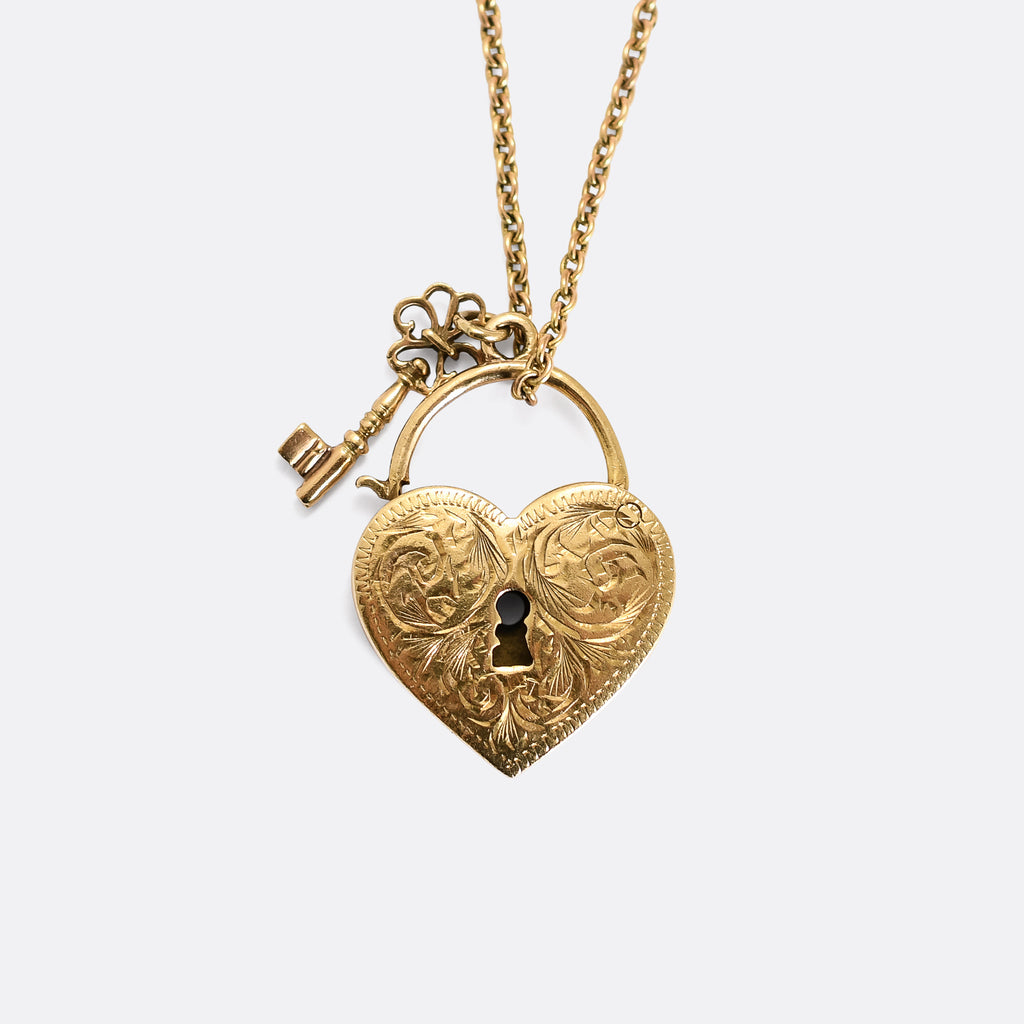 Victorian Gold Heart Padlock & Key Pendant – Butter Lane Antiques