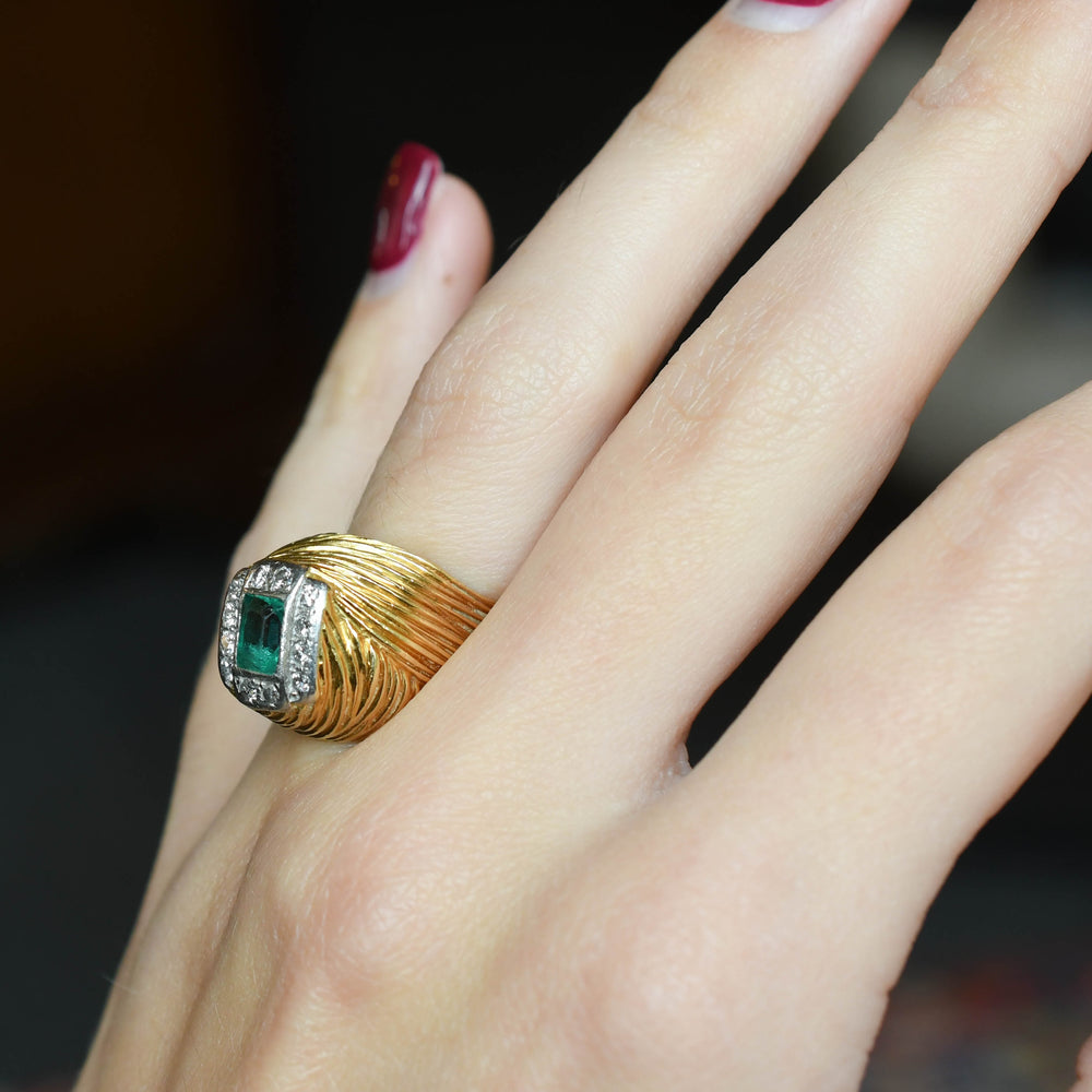 Vintage Emerald & Diamond Abstract Cluster Ring by Kutchinsky