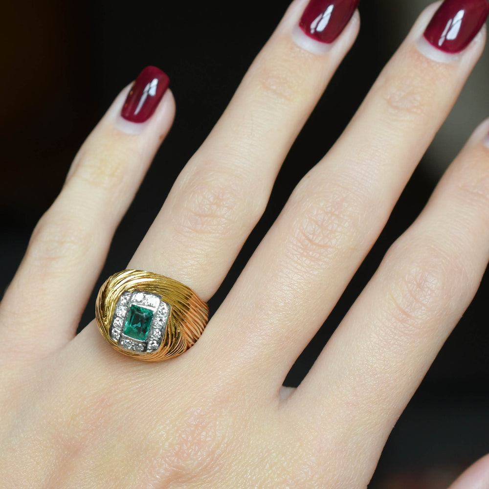 Vintage Emerald & Diamond Abstract Cluster Ring by Kutchinsky