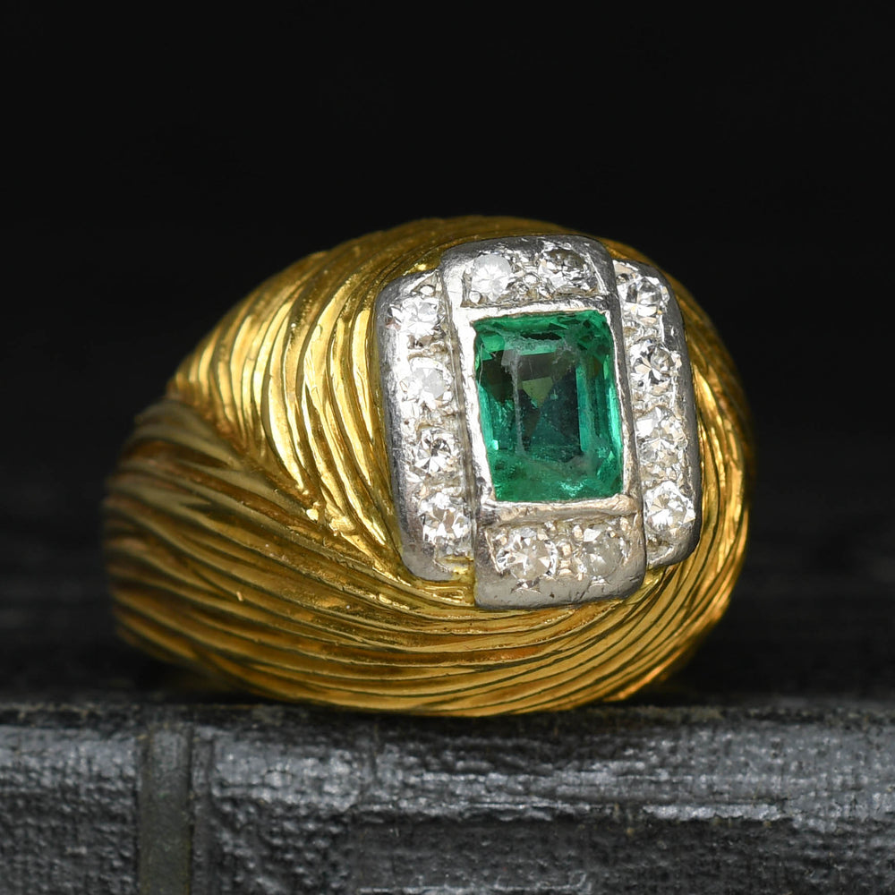 Vintage Emerald & Diamond Abstract Cluster Ring by Kutchinsky