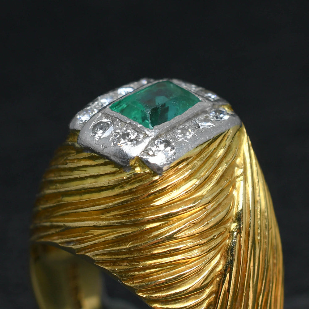 Vintage Emerald & Diamond Abstract Cluster Ring by Kutchinsky