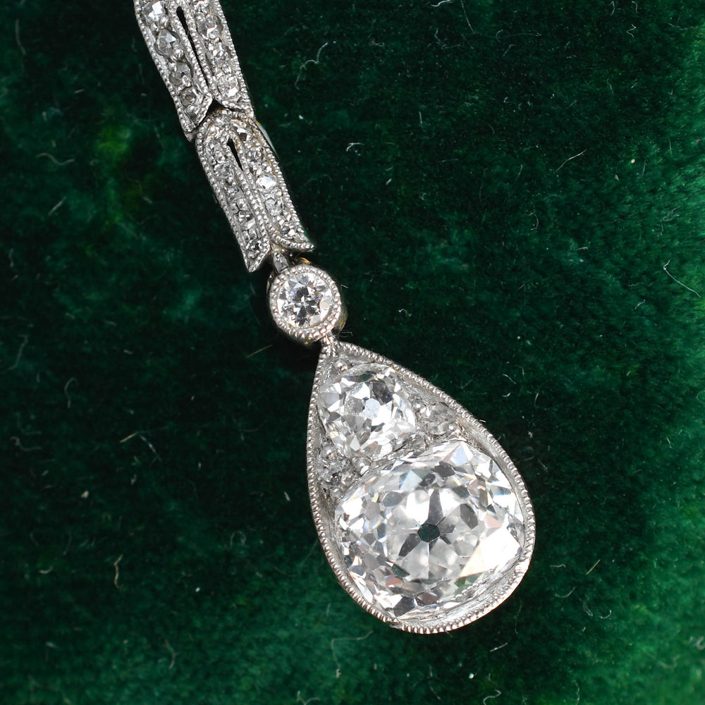 Edwardian Cushion Cut Diamond Drop Necklace