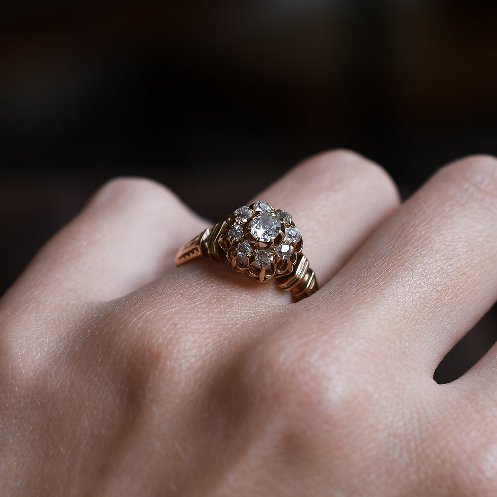 Victorian Old Mine Cut Diamond Cluster Ring