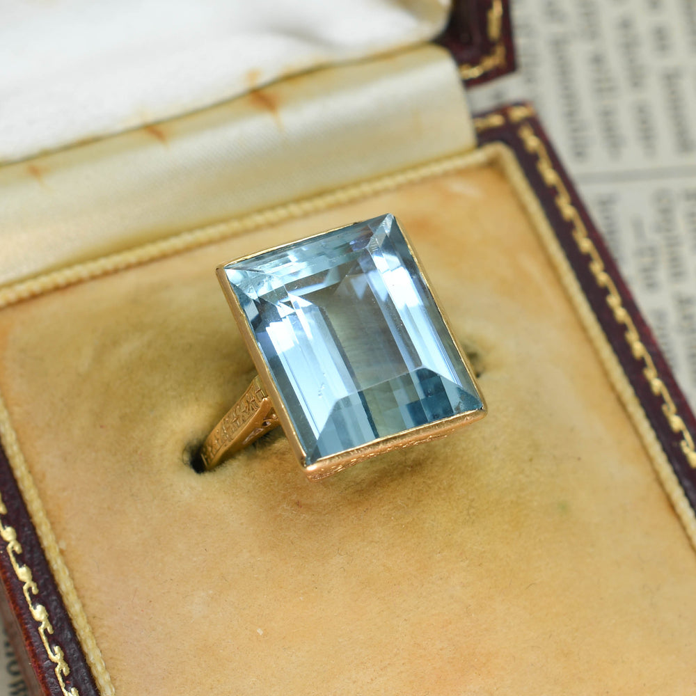 Edwardian 14.9ct Aquamarine Solitaire Ring