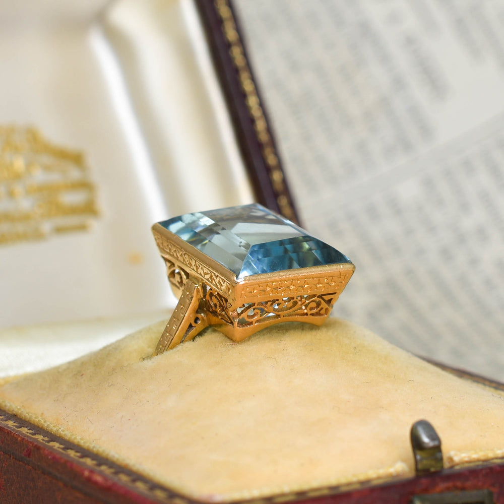 Edwardian 14.9ct Aquamarine Solitaire Ring