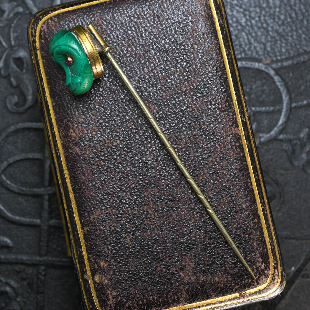 Georgian Malachite & Ruby Monkey Stick Pin