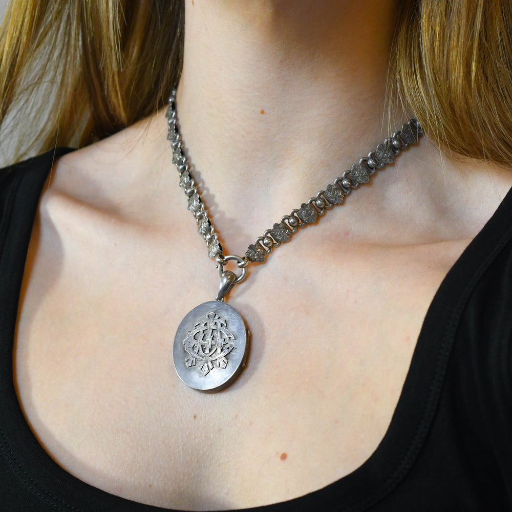 Victorian Silver AEI Locket & Collar