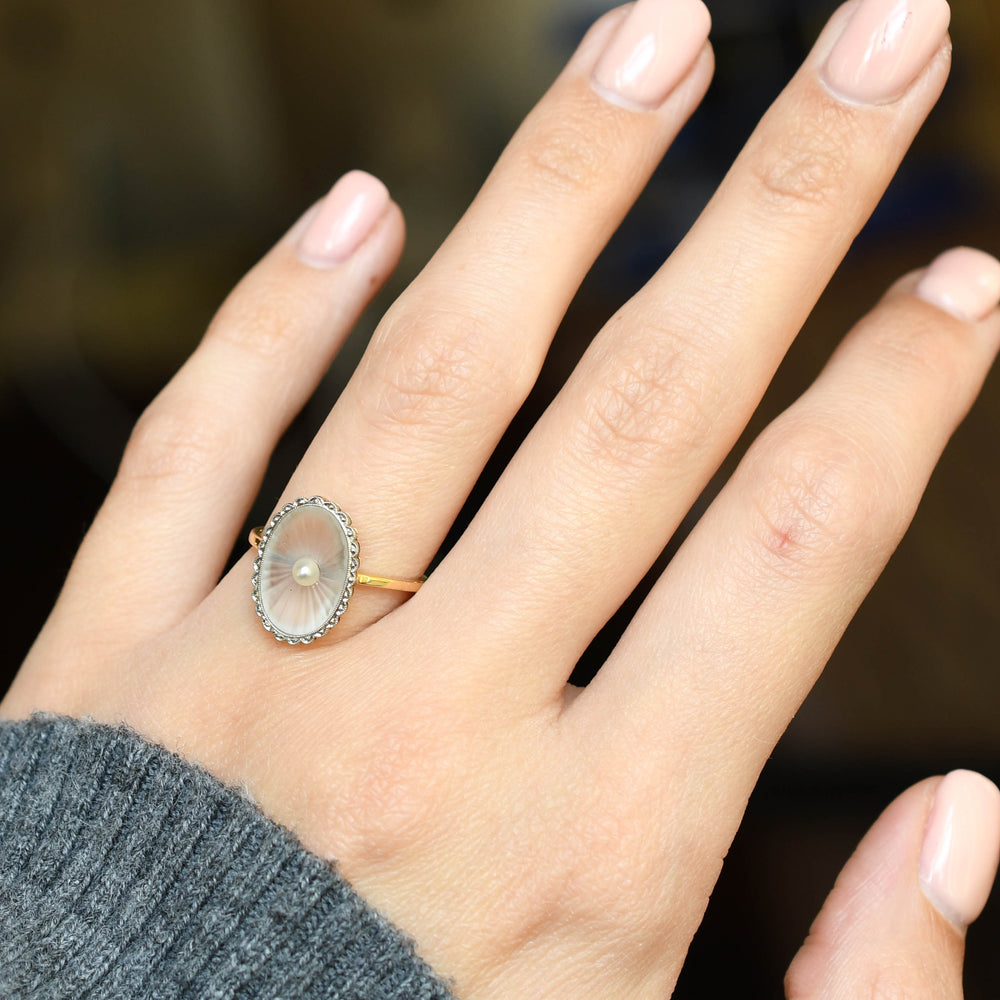 Belle Époque Rock Crystal & Pearl Oyster Shell Ring