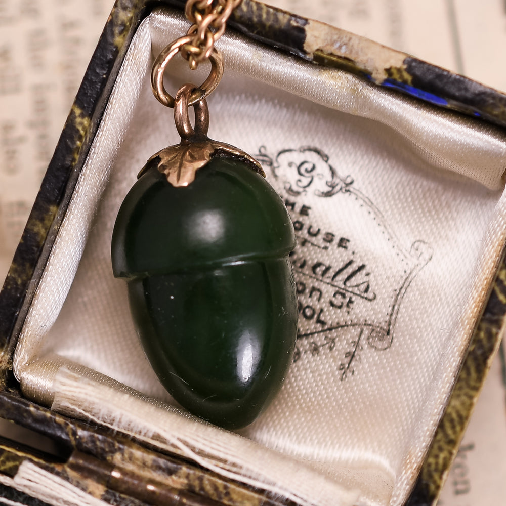 Victorian Nephrite Jade Acorn Pendant