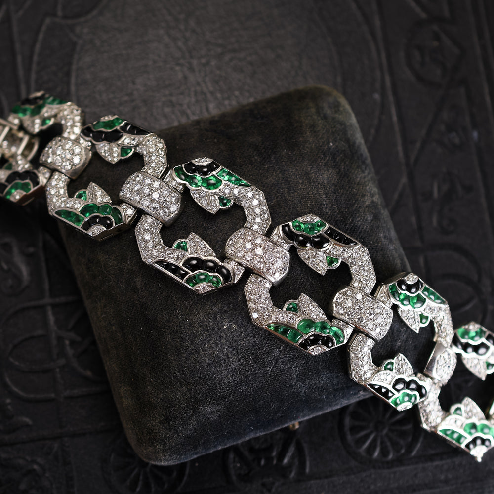 Art Deco Diamond, Emerald & Onyx Bracelet