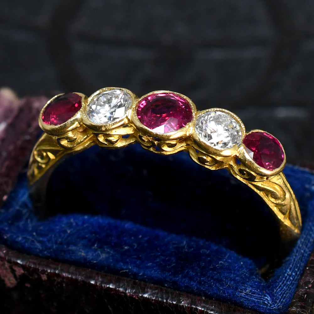 Edwardian Ruby & Diamond 5-Stone Bezel Ring