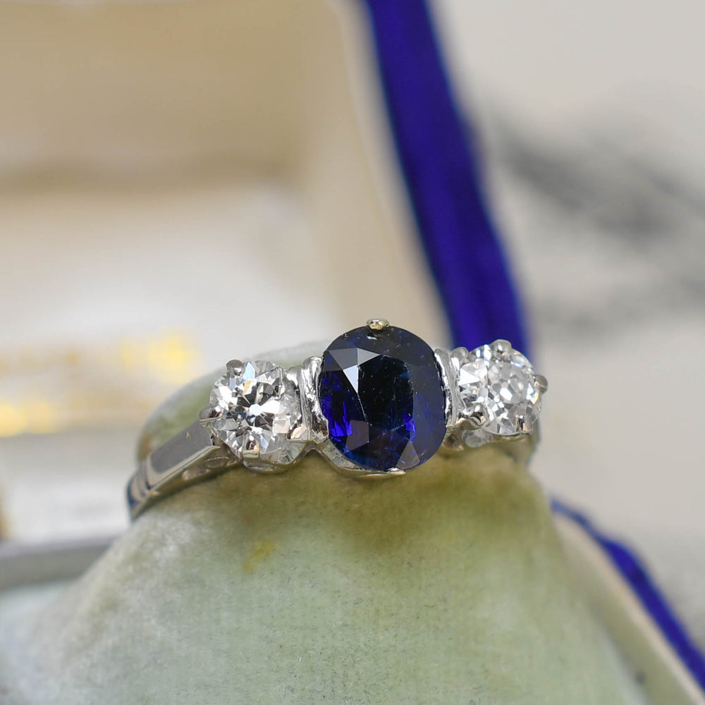 Edwardian Sapphire & Diamond 3-Stone Ring