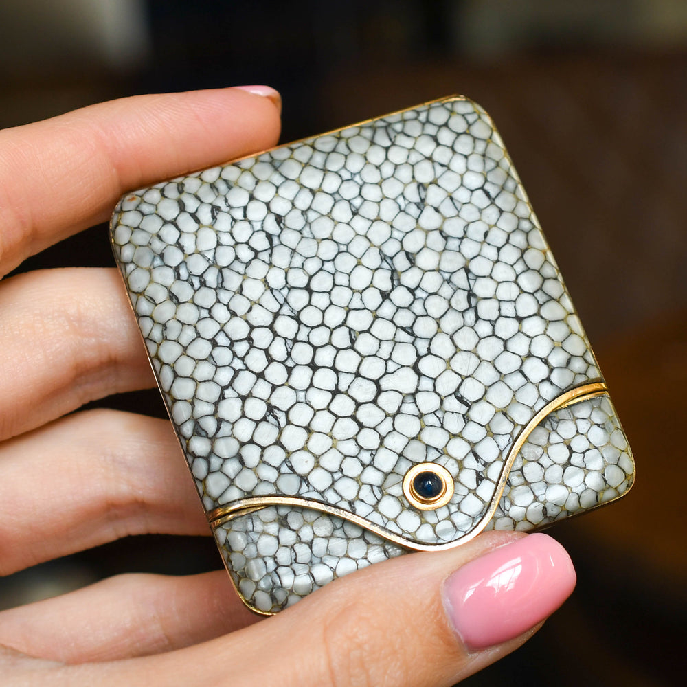 Art Deco Shagreen Sapphire Cabochon Case