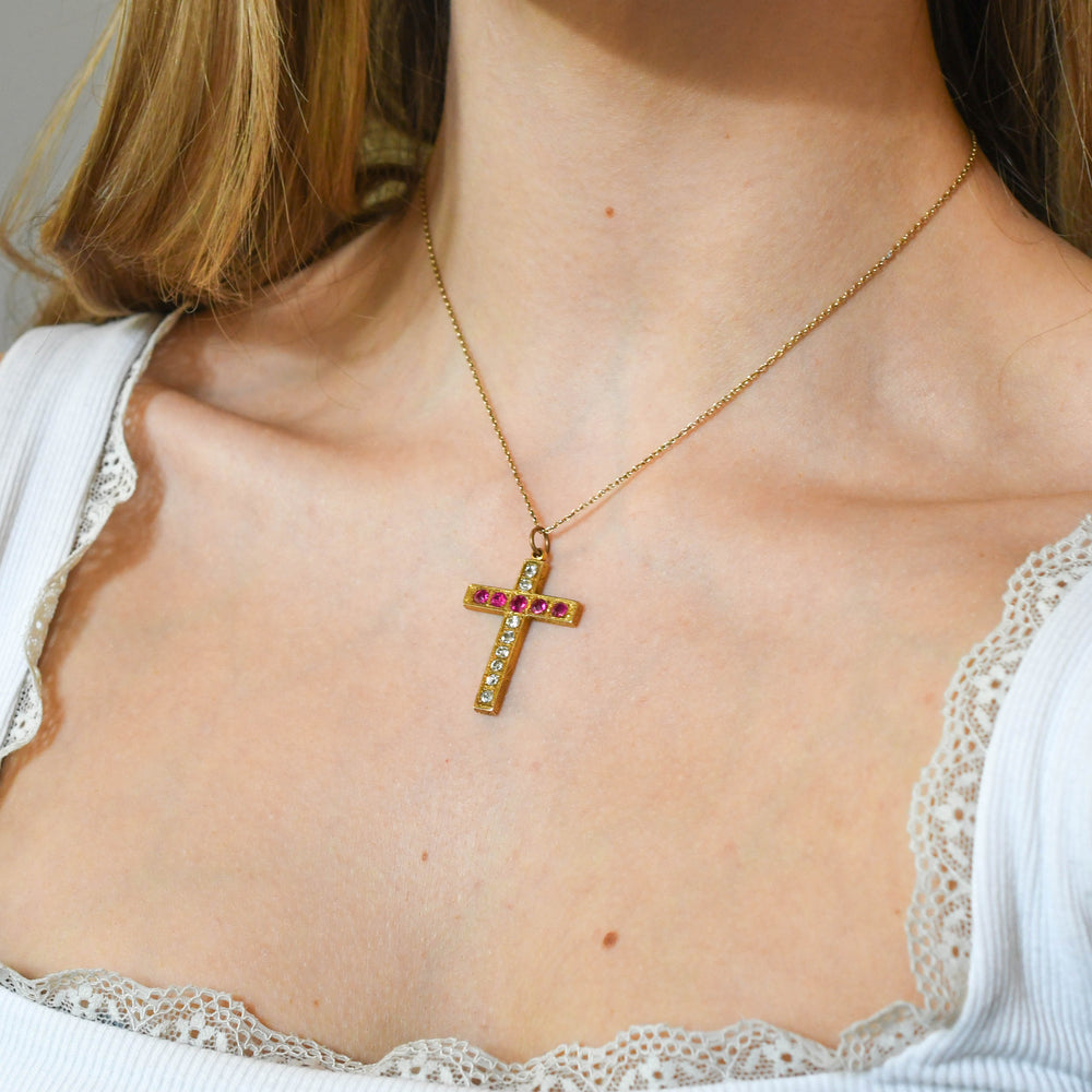 Victorian Ruby & Diamond Cross Pendant