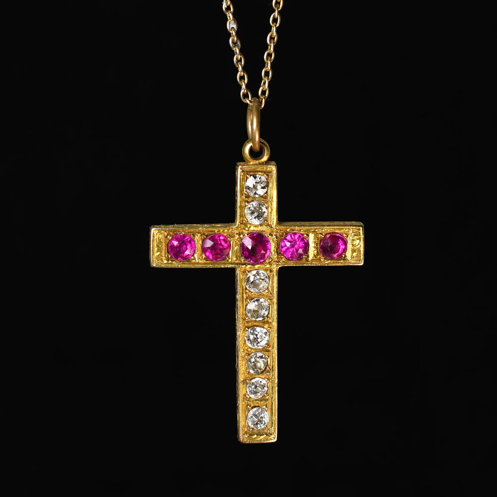 Victorian Ruby & Diamond Cross Pendant