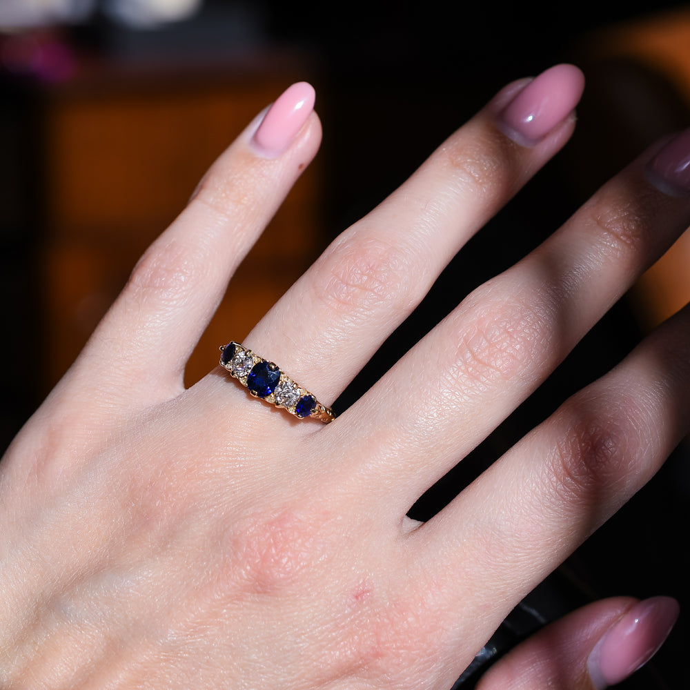 Edwardian Sapphire & Diamond Half Hoop Ring