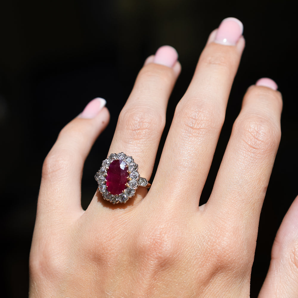 Victorian 3ct Ruby & Diamond Cluster Ring