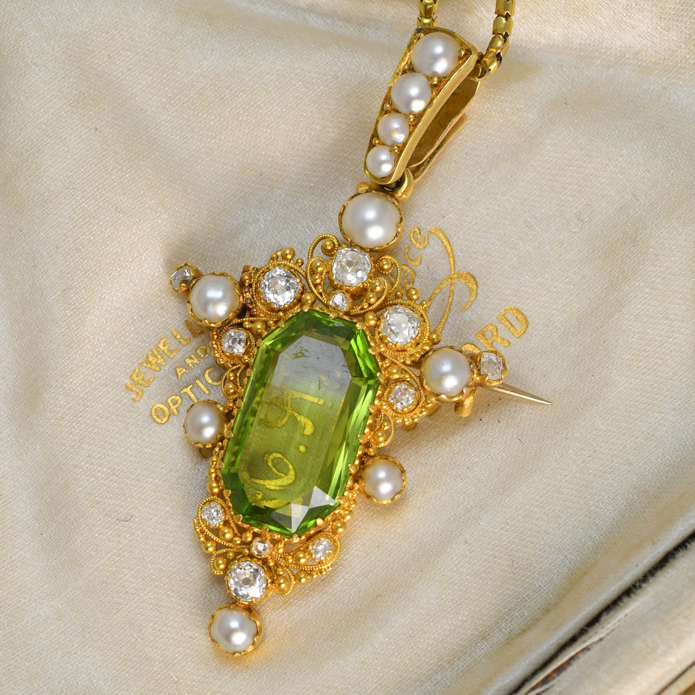 Regency Period Peridot, Diamond & Pearl Pendant & Snake Chain