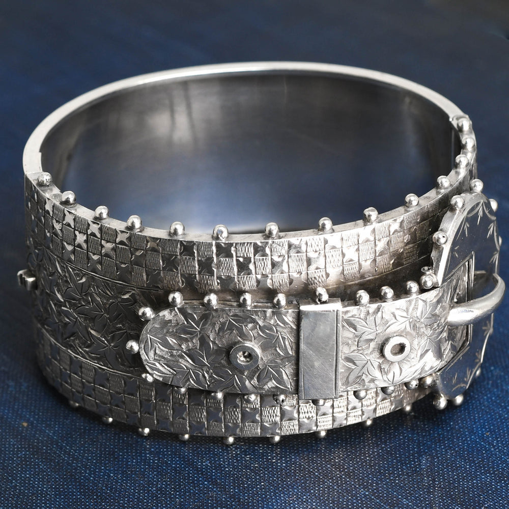 Victorian Silver Buckle & Ivy Leaf Cuff Bangle