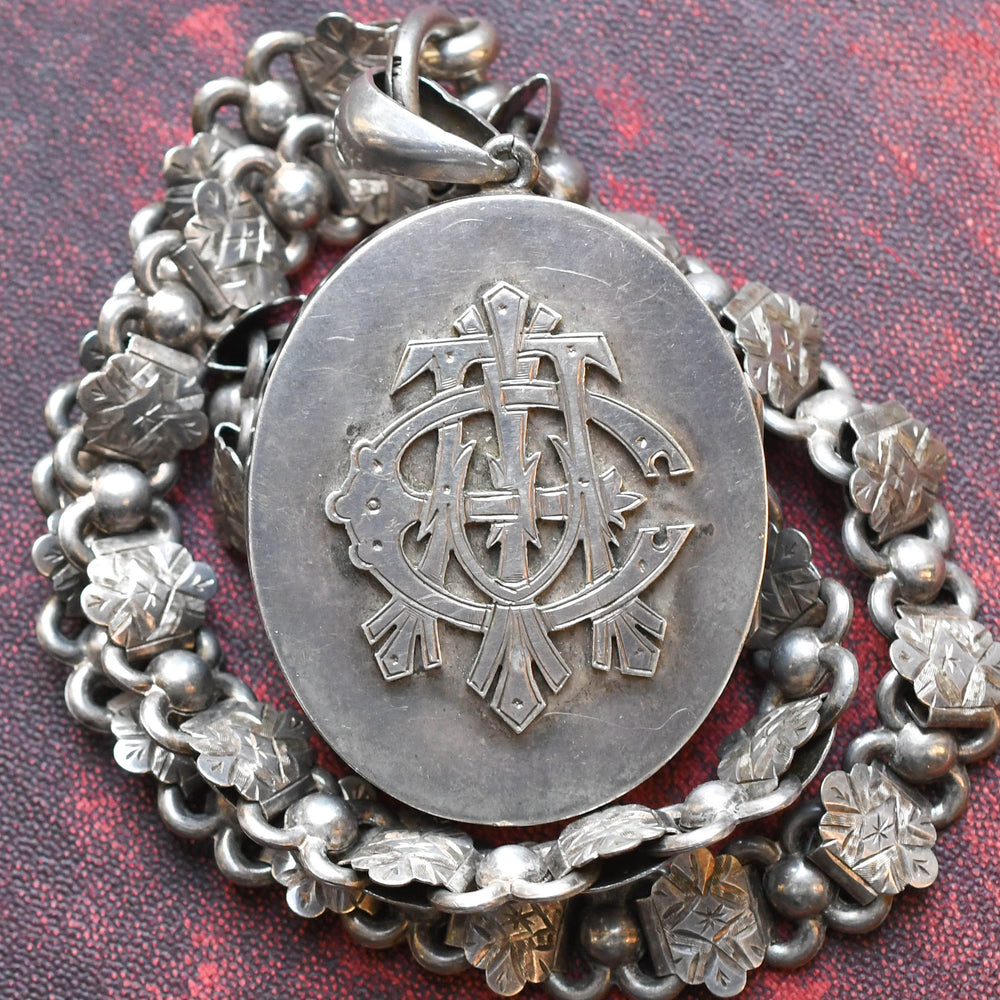 Victorian Silver AEI Locket & Collar