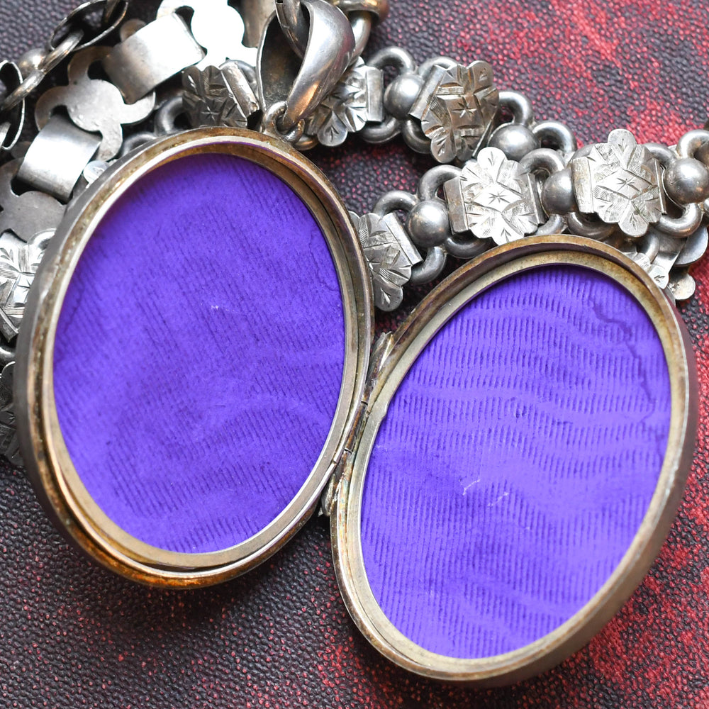 Victorian Silver AEI Locket & Collar