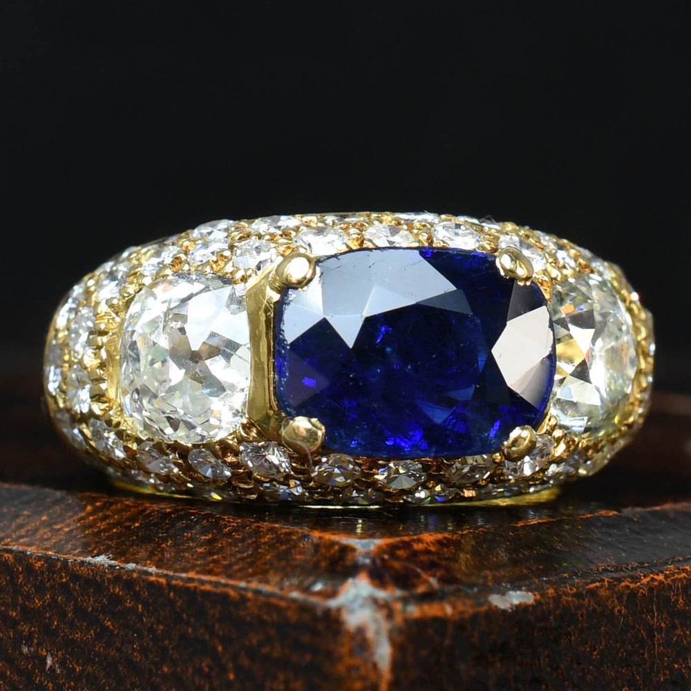 1940's French Burma Sapphire & Diamond Chunky Band Ring