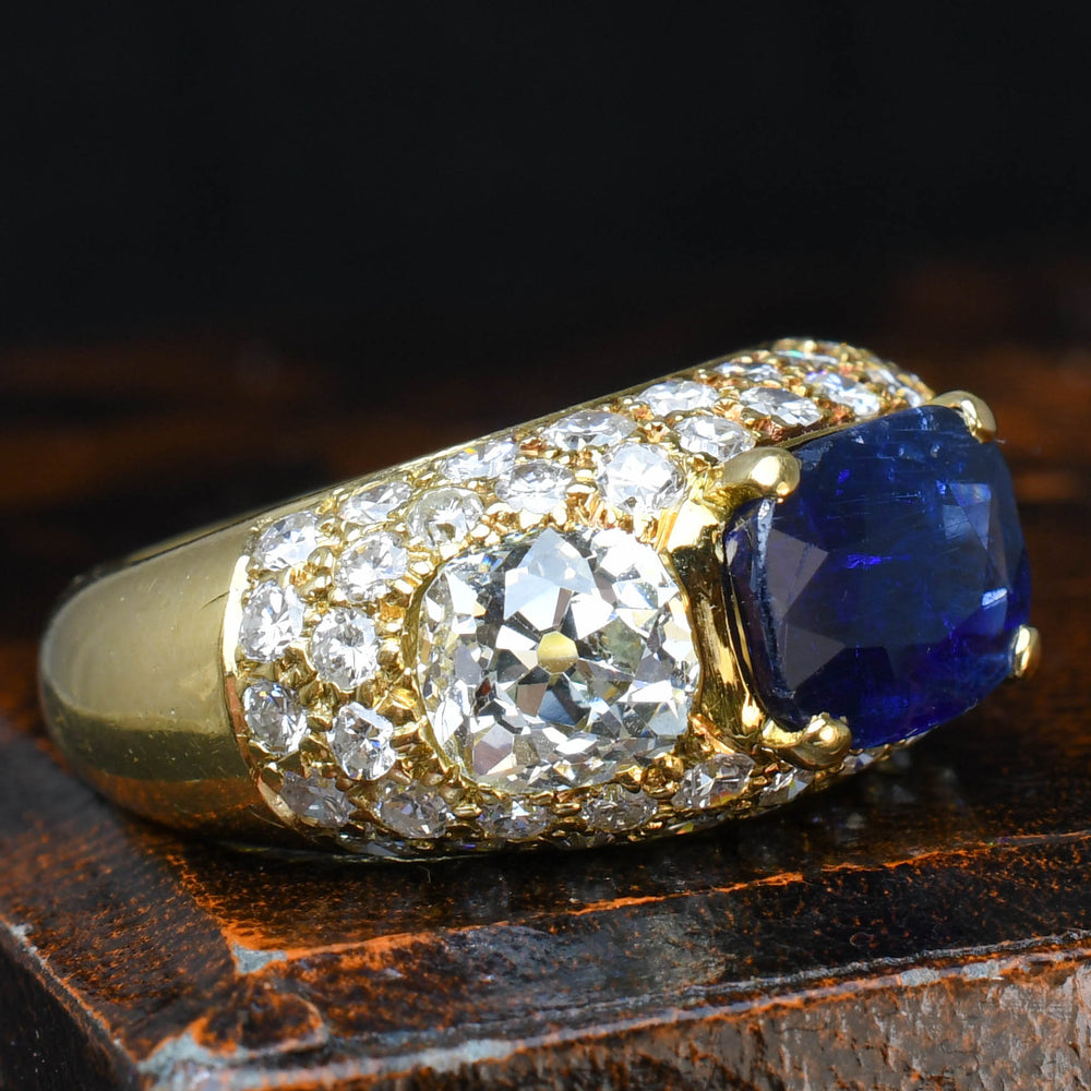 1940's French Burma Sapphire & Diamond Chunky Band Ring