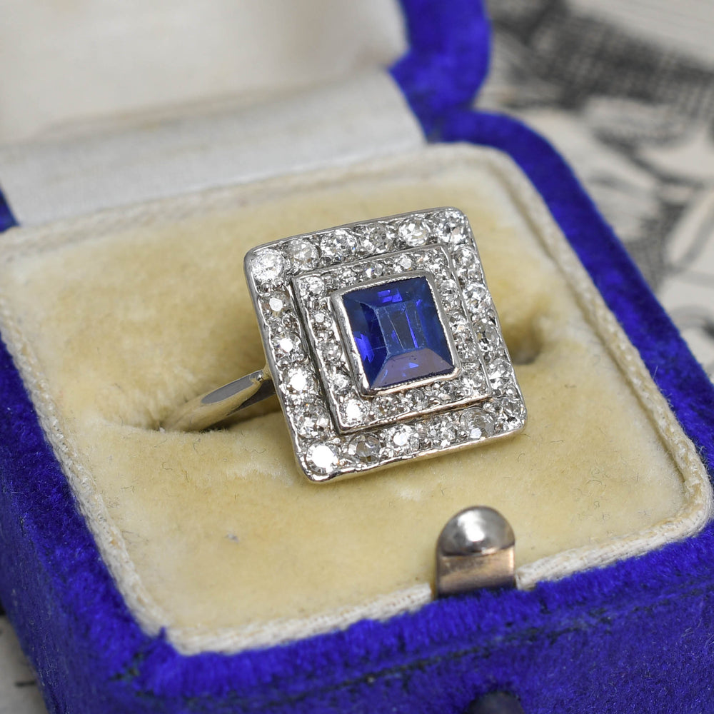 Art Deco Sapphire & Diamond Square Cluster Ring