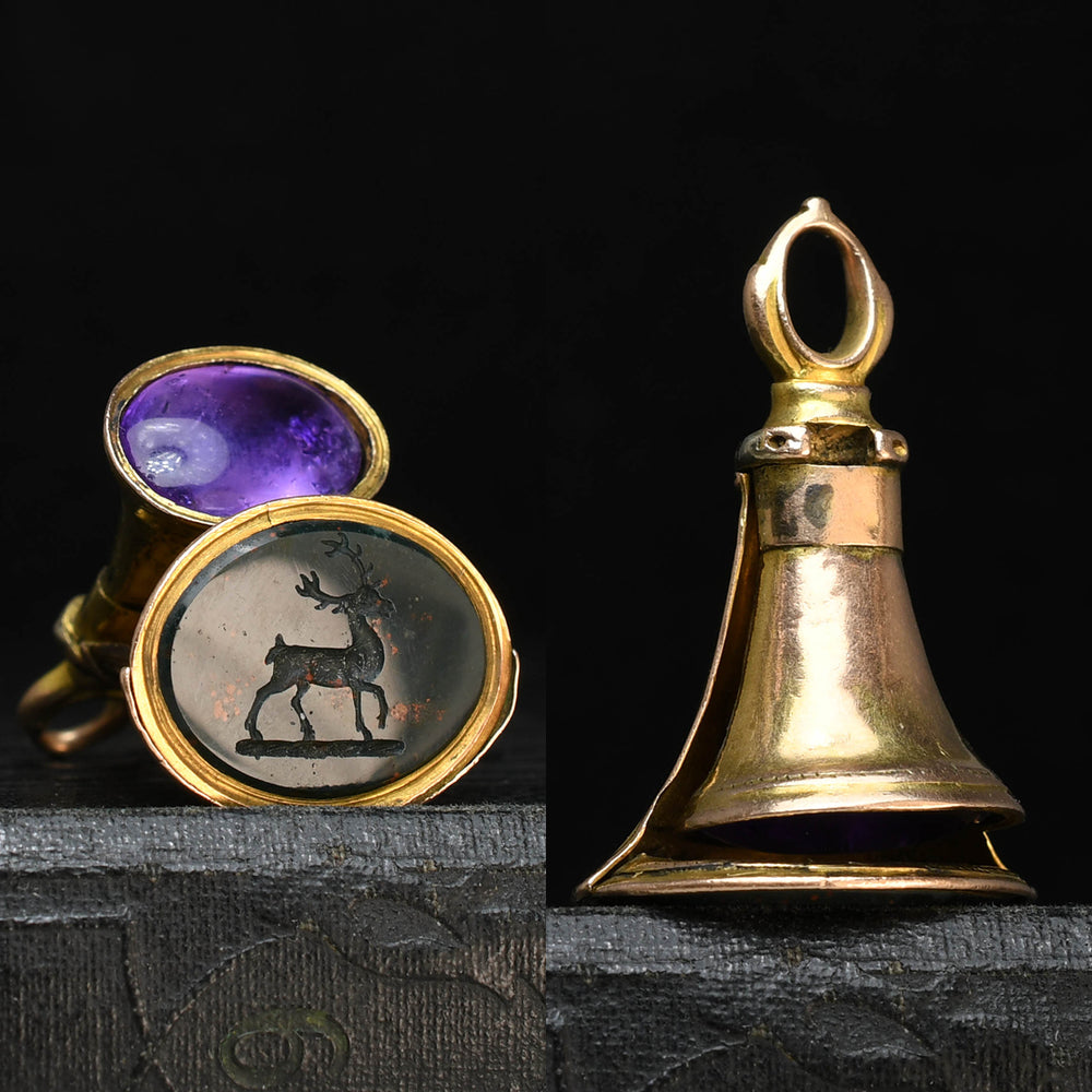 Georgian Bloodstone & Amethyst Opening Fob Pendant