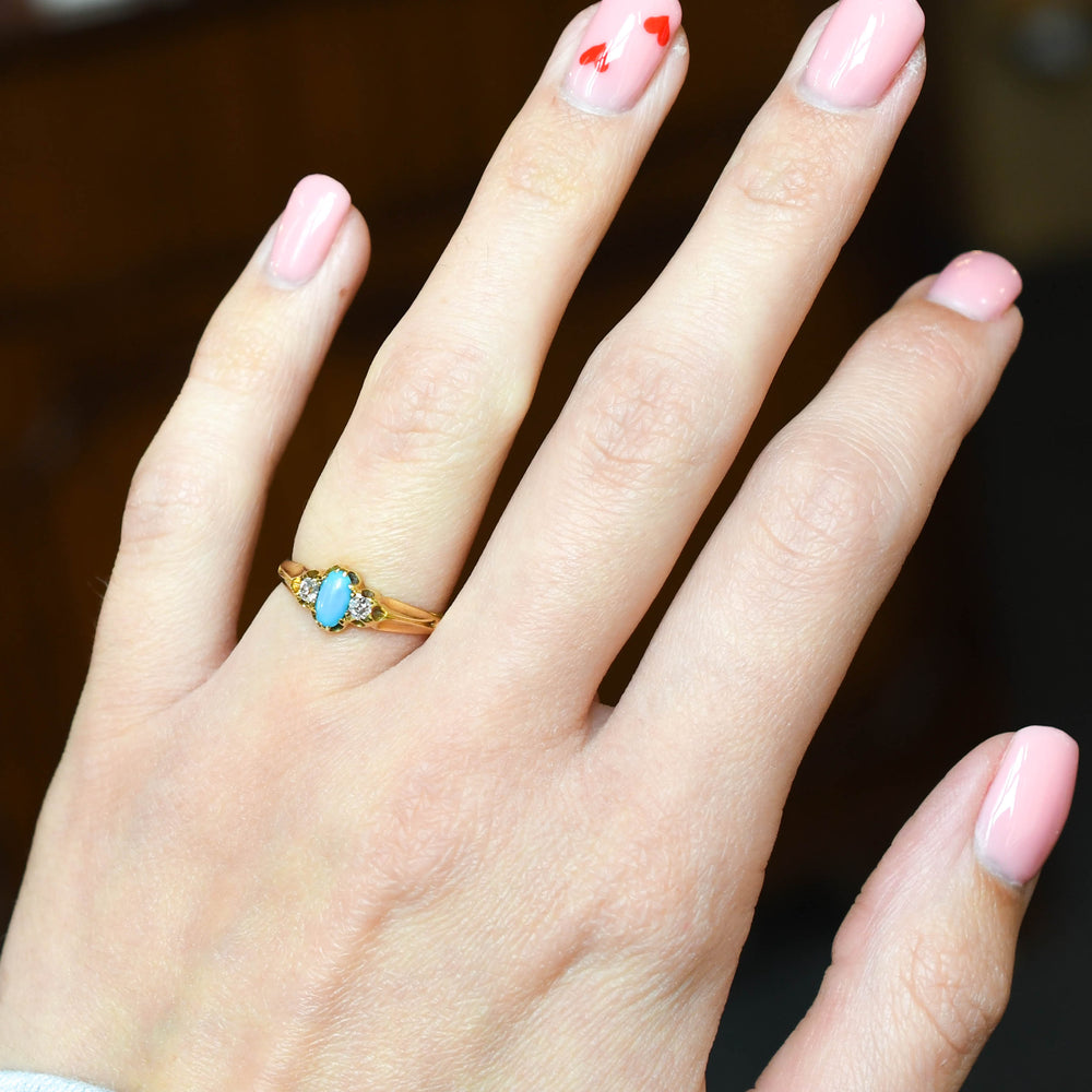 Victorian Turquoise & Diamond 3-Stone Ring