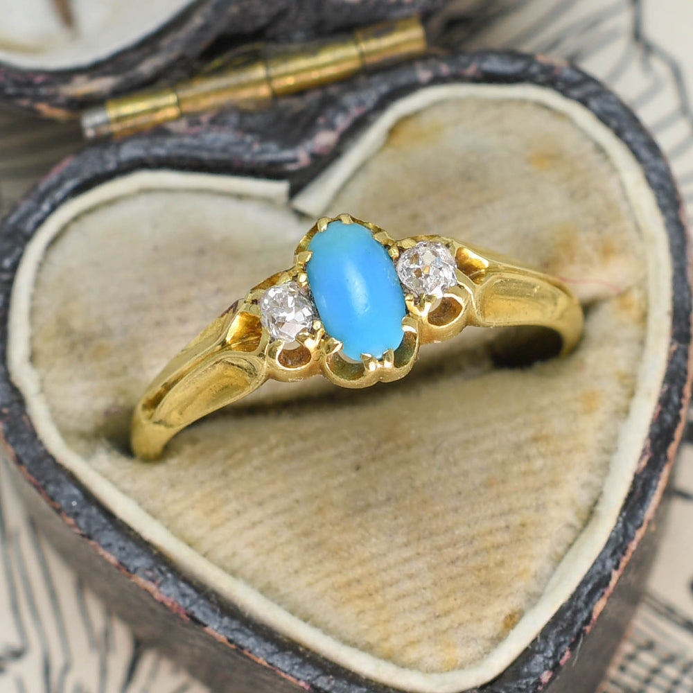 Victorian Turquoise & Diamond 3-Stone Ring