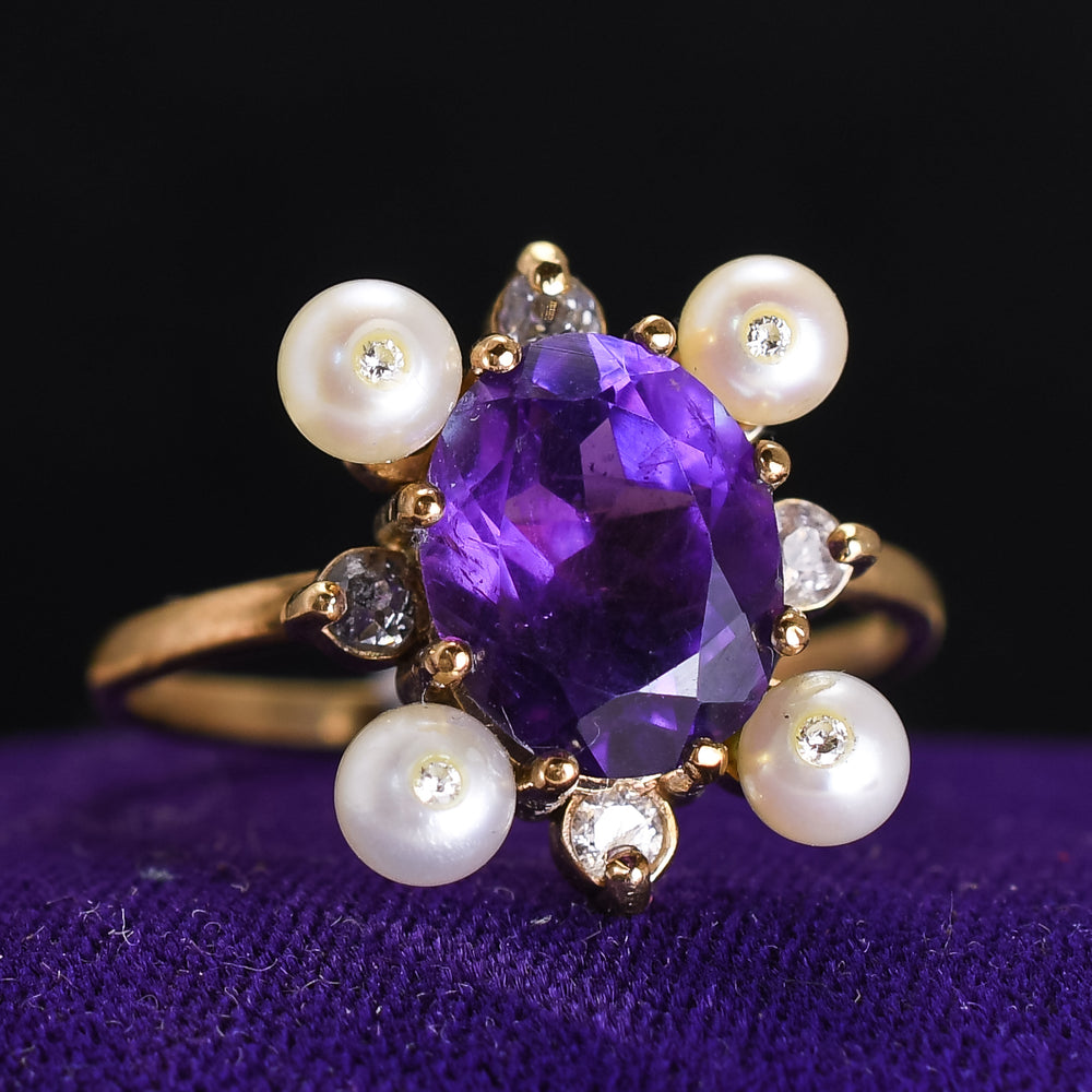 Victorian Amethyst, Pearl & Diamond Cluster Ring