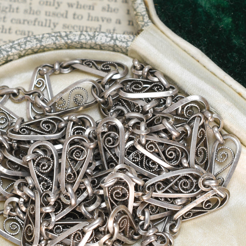 Art Nouveau French Silver Long Guard Chain 56