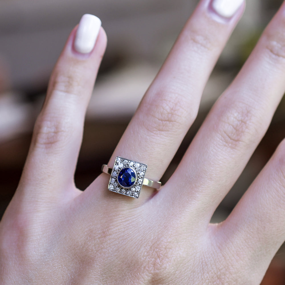 Art Deco Sapphire & Diamond Square Cluster Ring