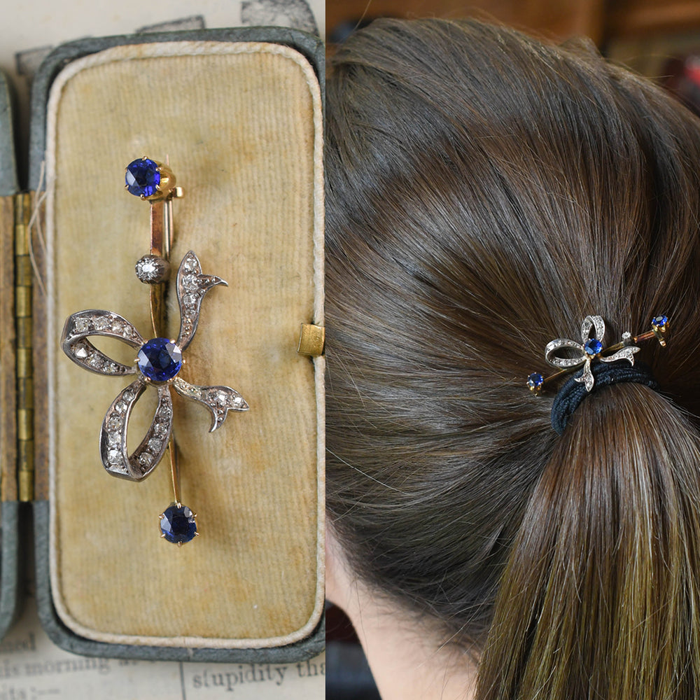 Victorian Sapphire & Diamond Hair Slide Brooch