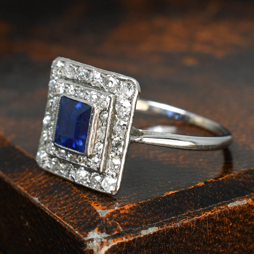 Art Deco Sapphire & Diamond Square Cluster Ring