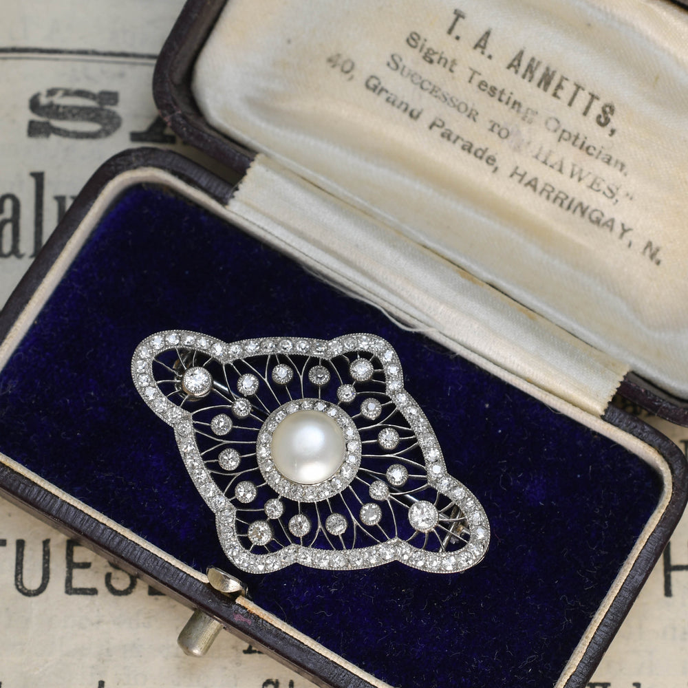 Belle Époque Natural Pearl & Diamond Brooch