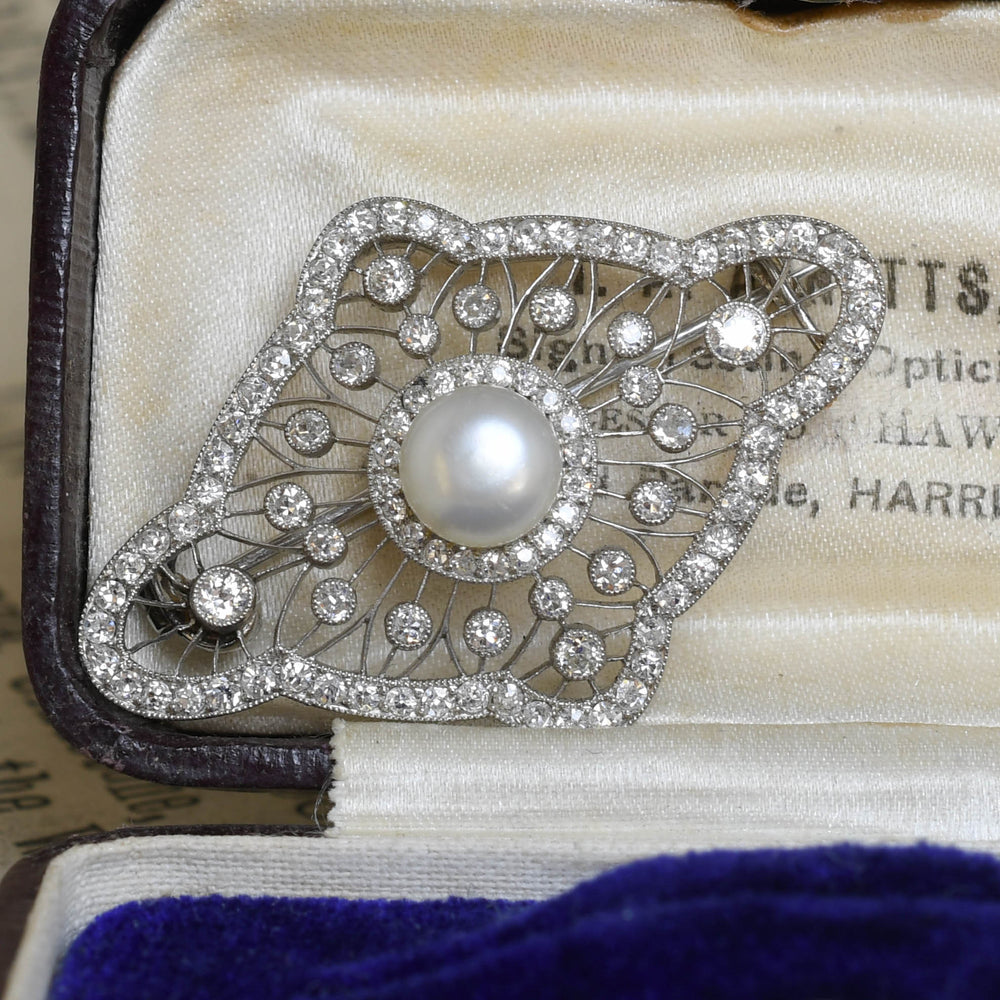 Belle Époque Natural Pearl & Diamond Brooch