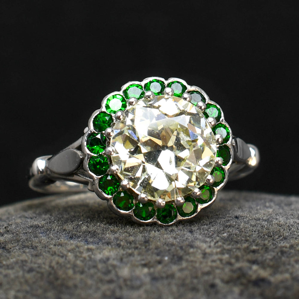 2.70ct Diamond & Tsavorite Garnet Halo Engagement Ring