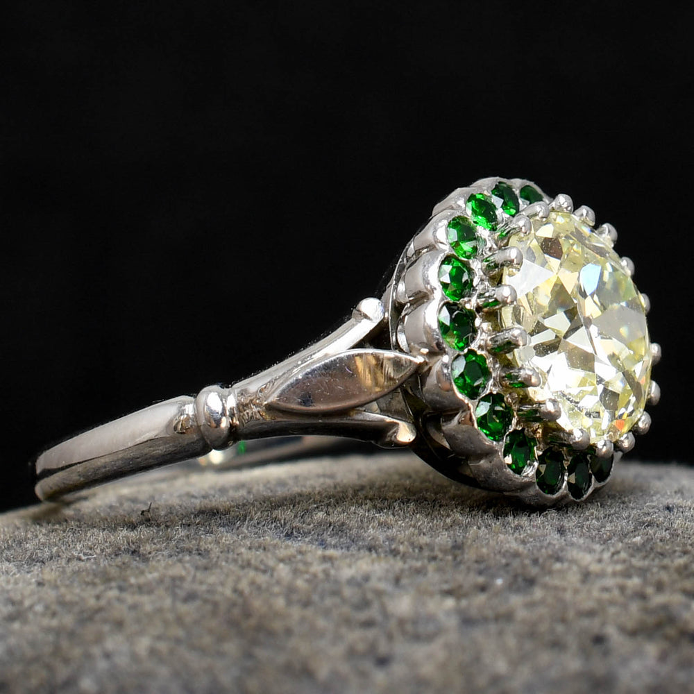 2.70ct Diamond & Tsavorite Garnet Halo Engagement Ring