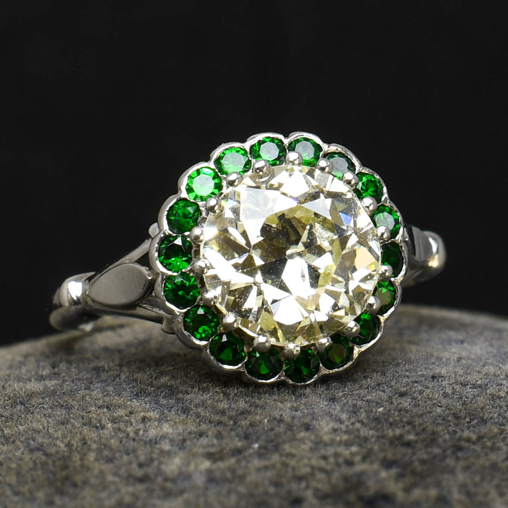 2.70ct Diamond & Tsavorite Garnet Halo Engagement Ring