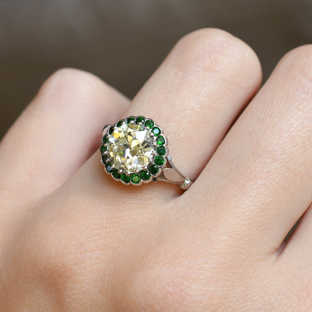 2.70ct Diamond & Tsavorite Garnet Halo Engagement Ring