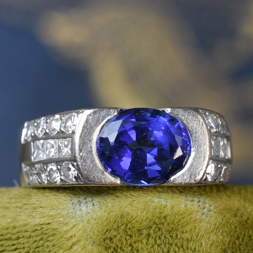 Mid-Century French 1.9ct Ceylon Sapphire & Diamond Ring