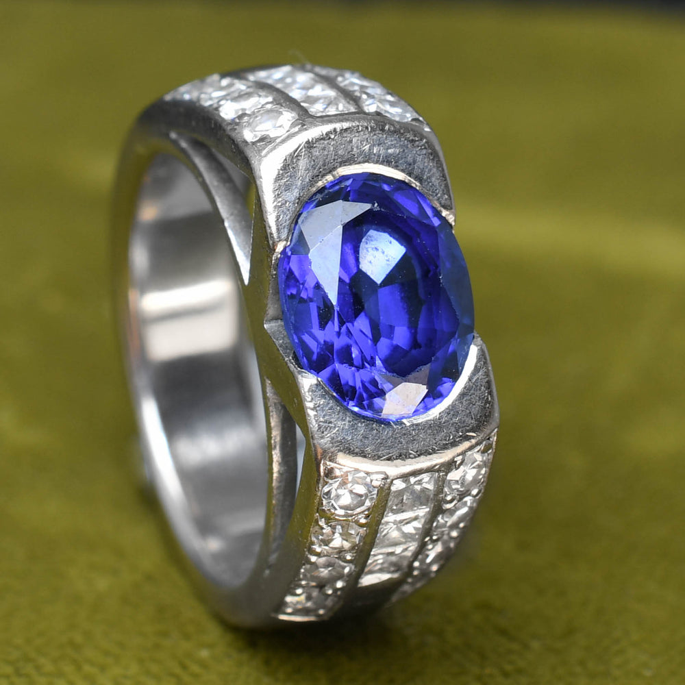 Mid-Century French 1.9ct Ceylon Sapphire & Diamond Ring