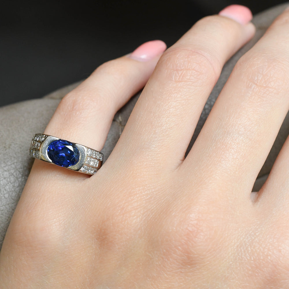 Mid-Century French 1.9ct Ceylon Sapphire & Diamond Ring