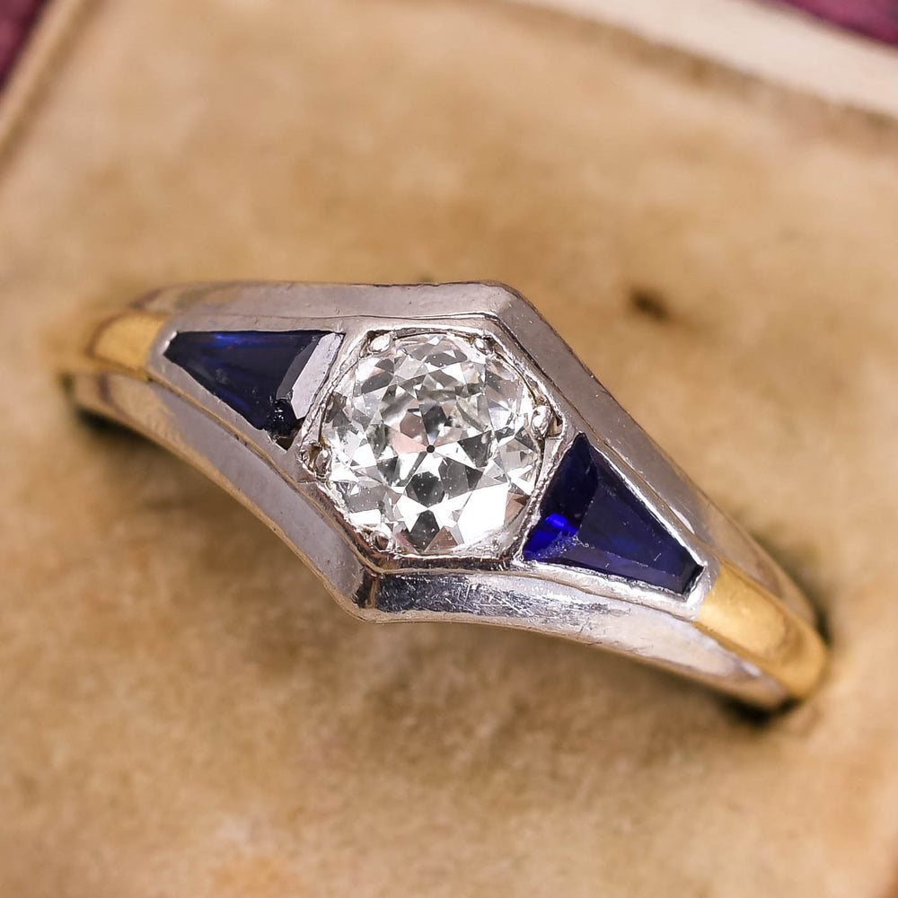 Art Deco French Platinum Sapphire Diamond Pinky Ring