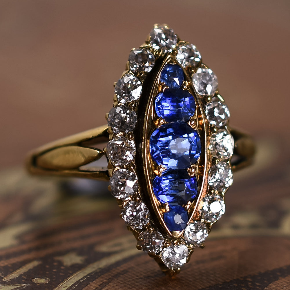 Victorian Sapphire & Diamond Navette Cluster Ring