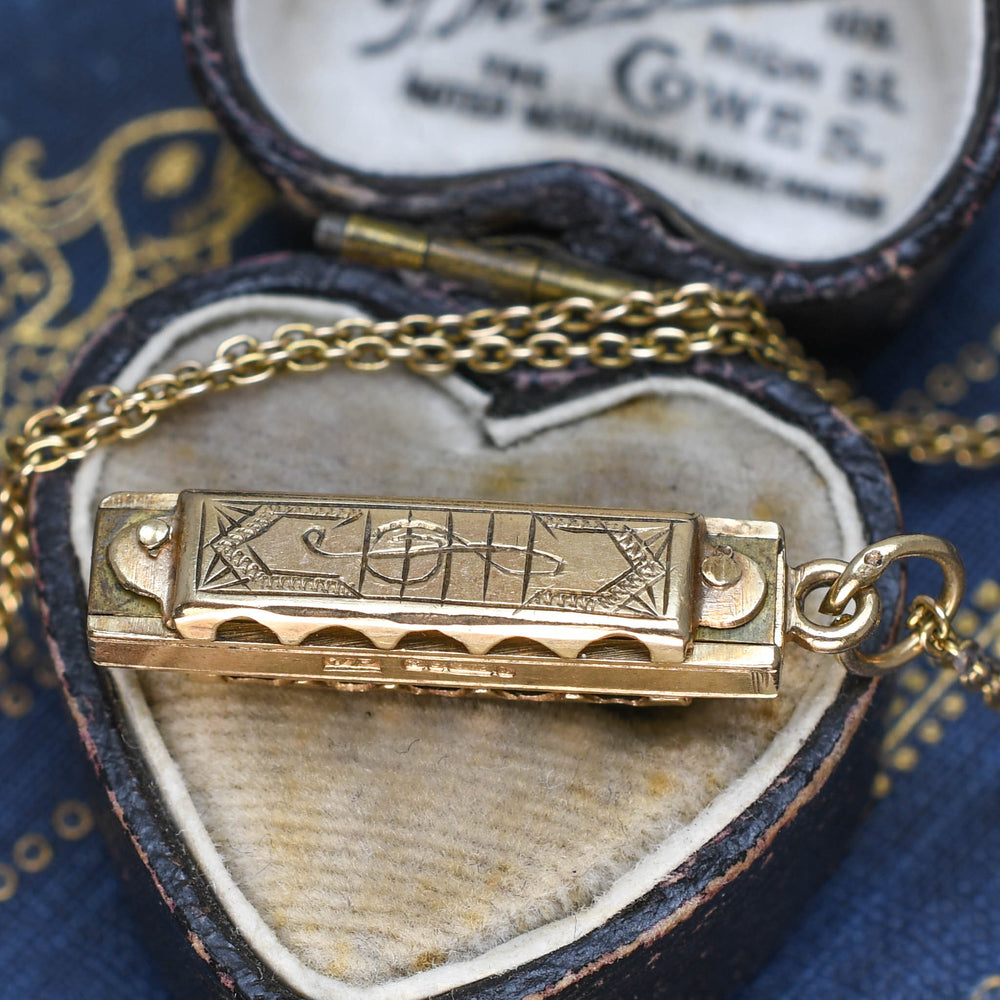 Vintage Gold Harmonica Charm